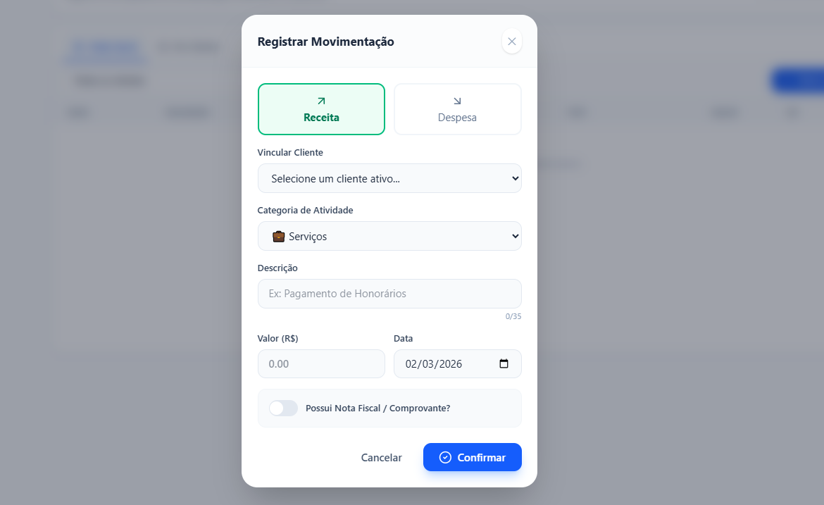 Interface Financeira VoxCount